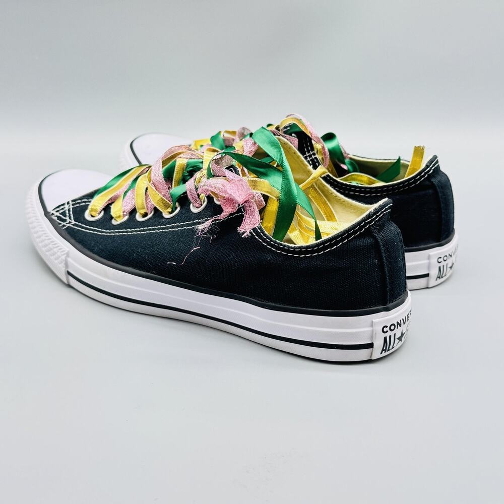 Converse Shoes Womens 8 Black All Star Low Top Custom Ribbon Laces Unique - Picture 6 of 12